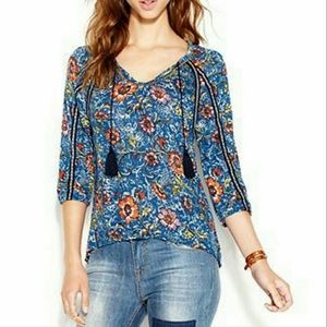 Lucky Brand Women's Patterned 3/4 Sleeve Peasant Top, Size: Small